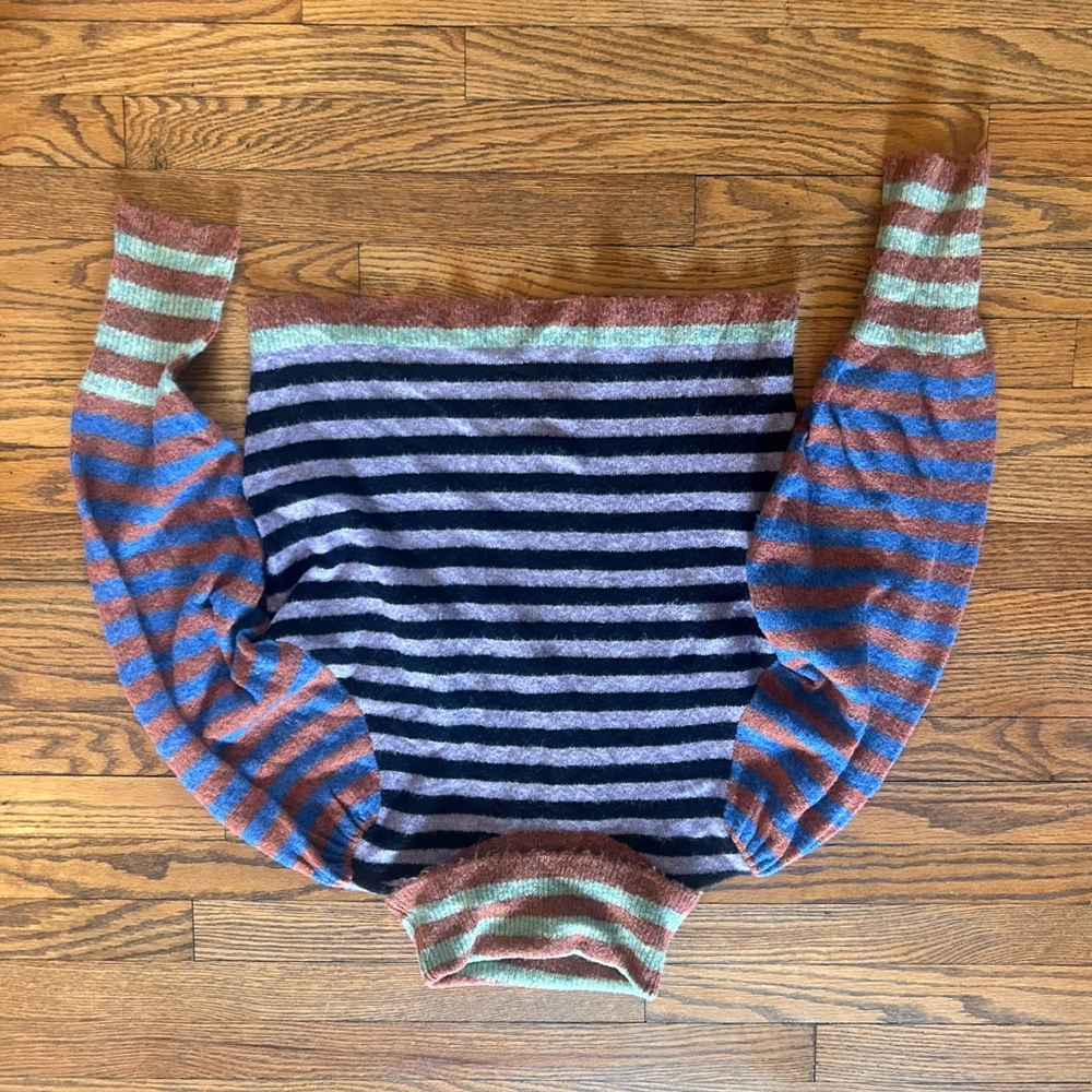 Anthropologie Blue and Brown Cowl Neck Sweater